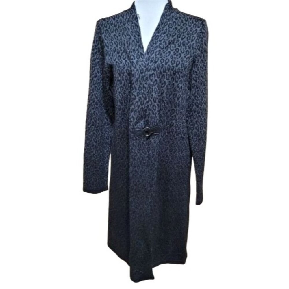 Calvin Klein Womens M Leopard Print Gradient Black/Gray Long Cardigan Sweater Wi